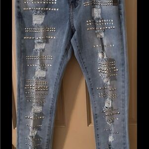 VENUS Silver Studded Blue Skinny Jeans